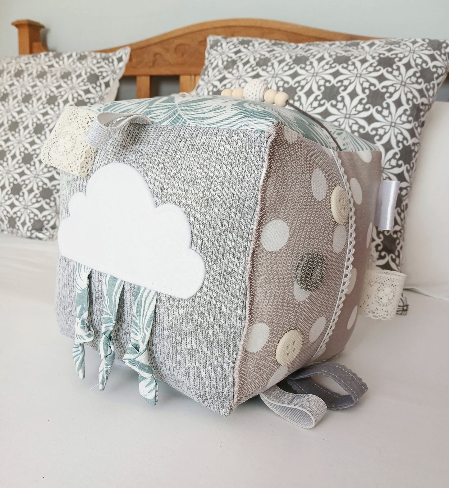 Grey and White Palm Baby Cube