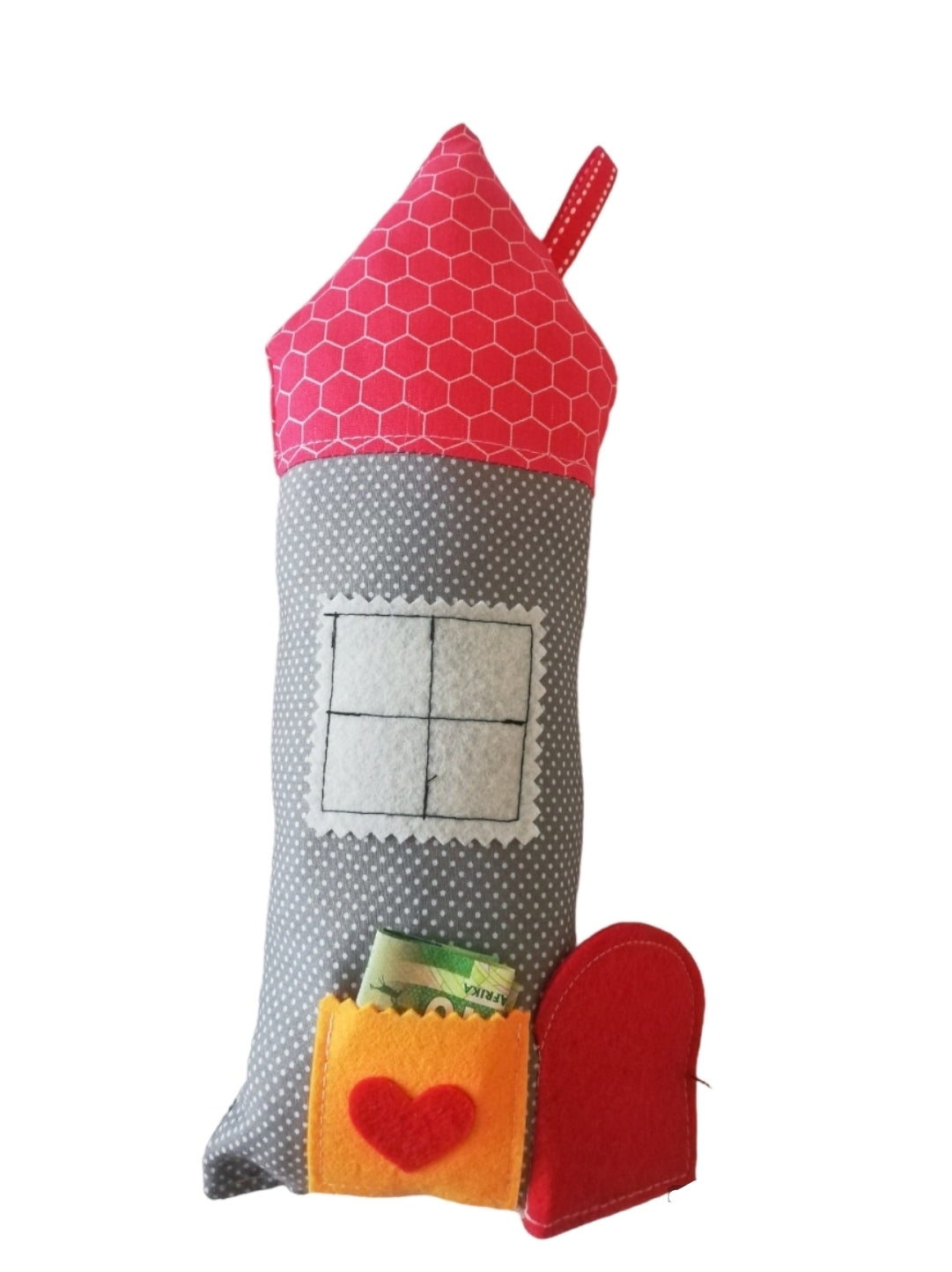 Tooth Fairy House Pillow - Red and Grey
