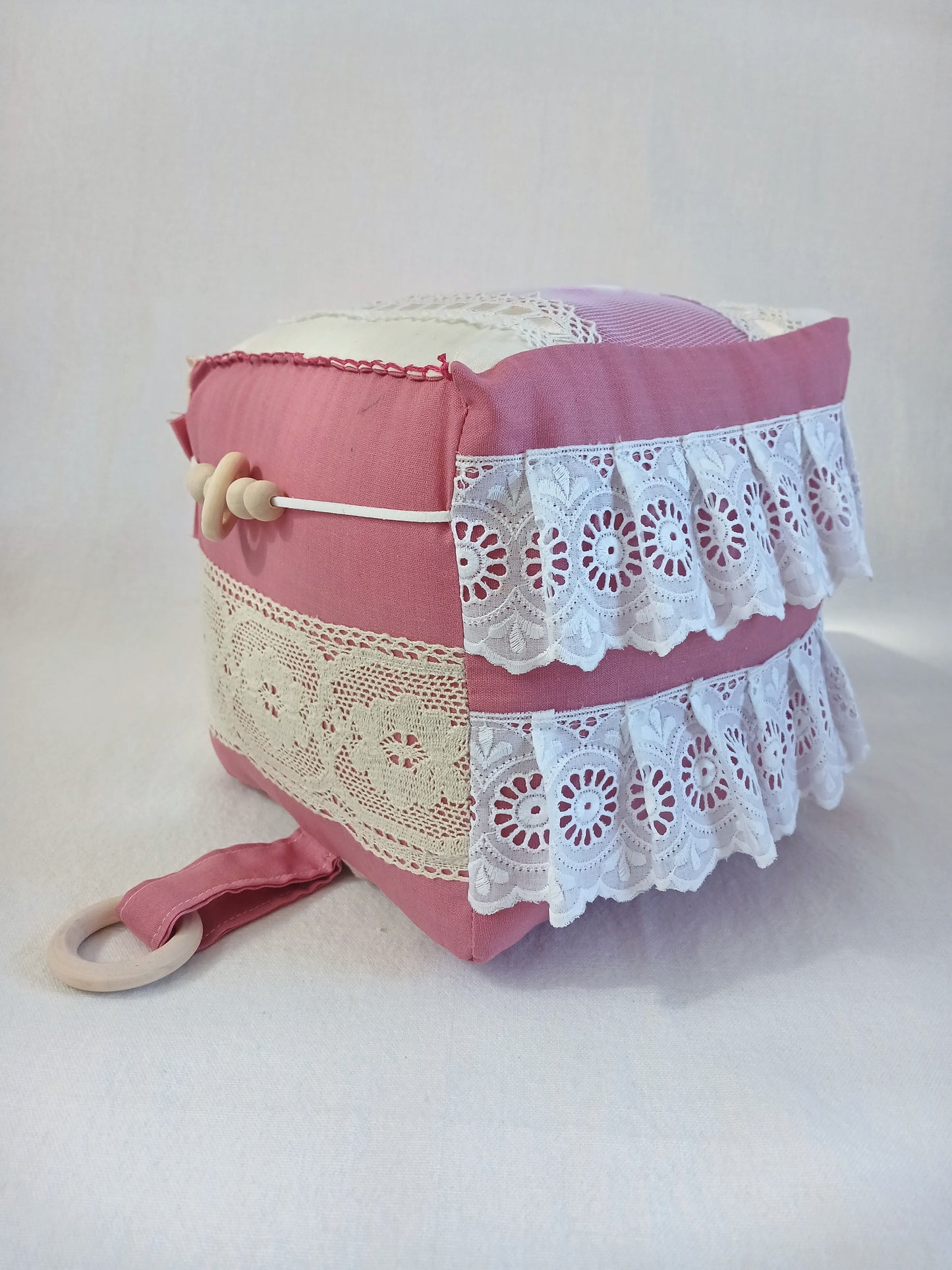Blush Pink and Vintage Lace Baby Cube