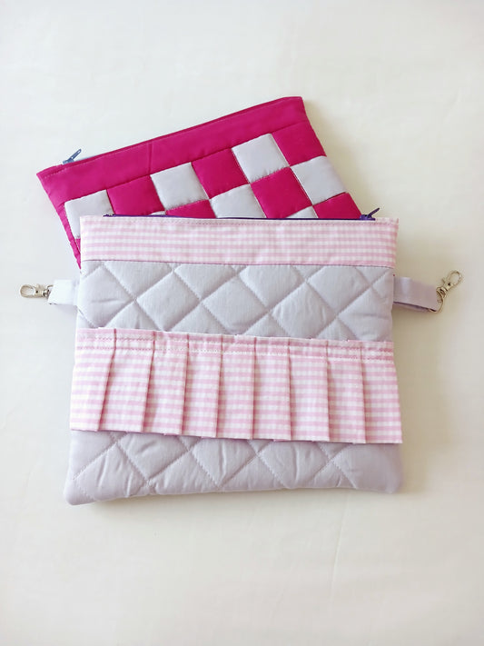Lavender and Pink Gingham Zipper Pouch