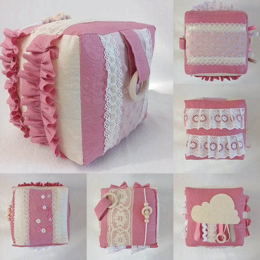 Blush Pink and Vintage Lace Baby Cube