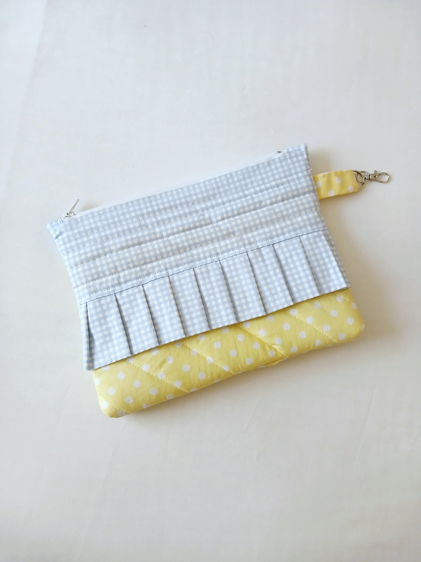 Blue Gingham and Yellow Polka Zipper Pouch