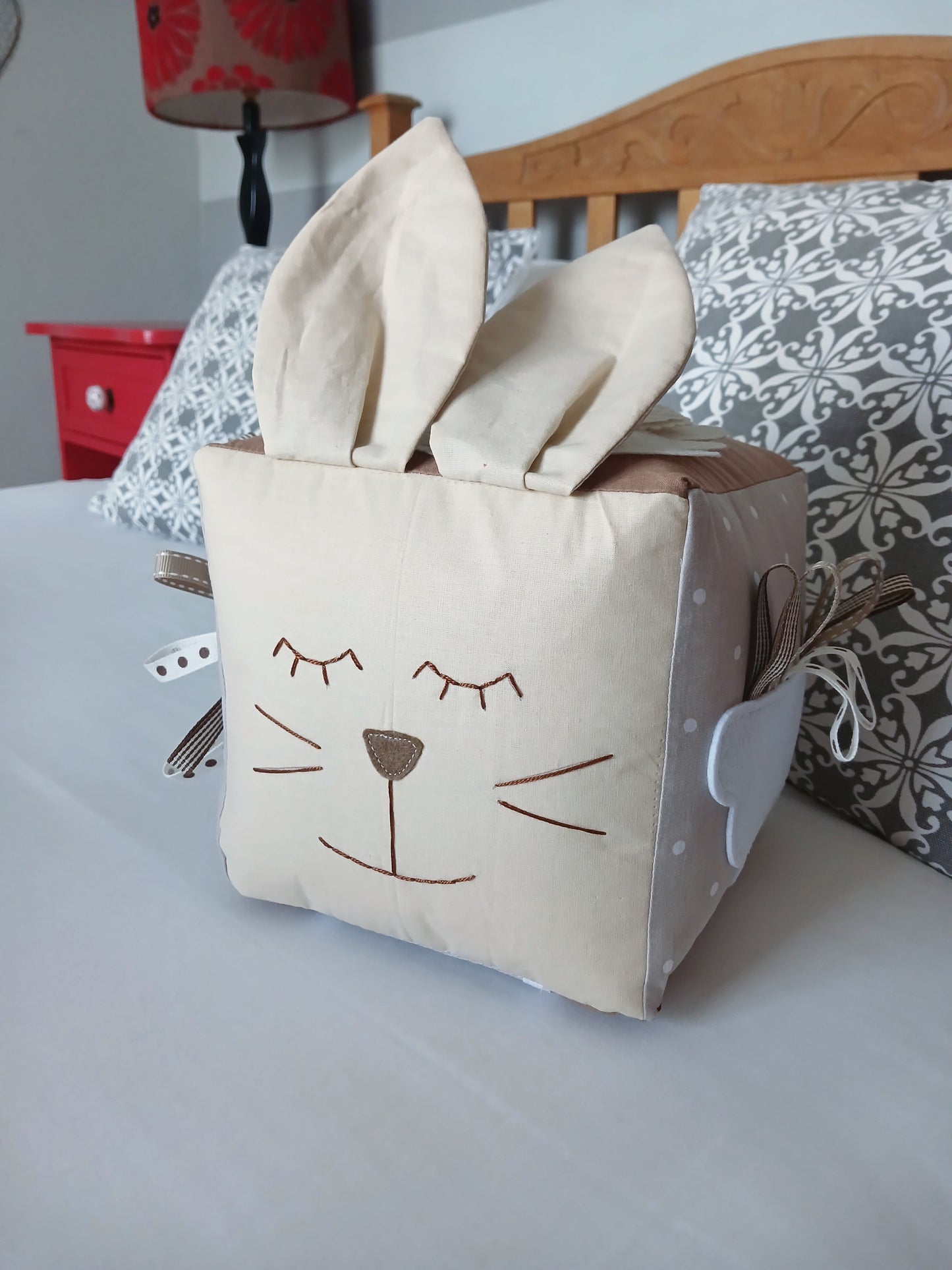 Beige and Cream Bunny Baby Cube