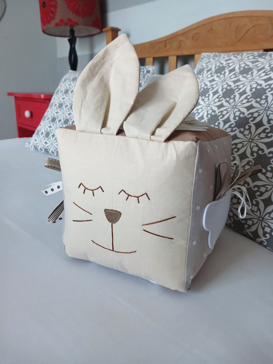 Beige and Cream Bunny Baby Cube