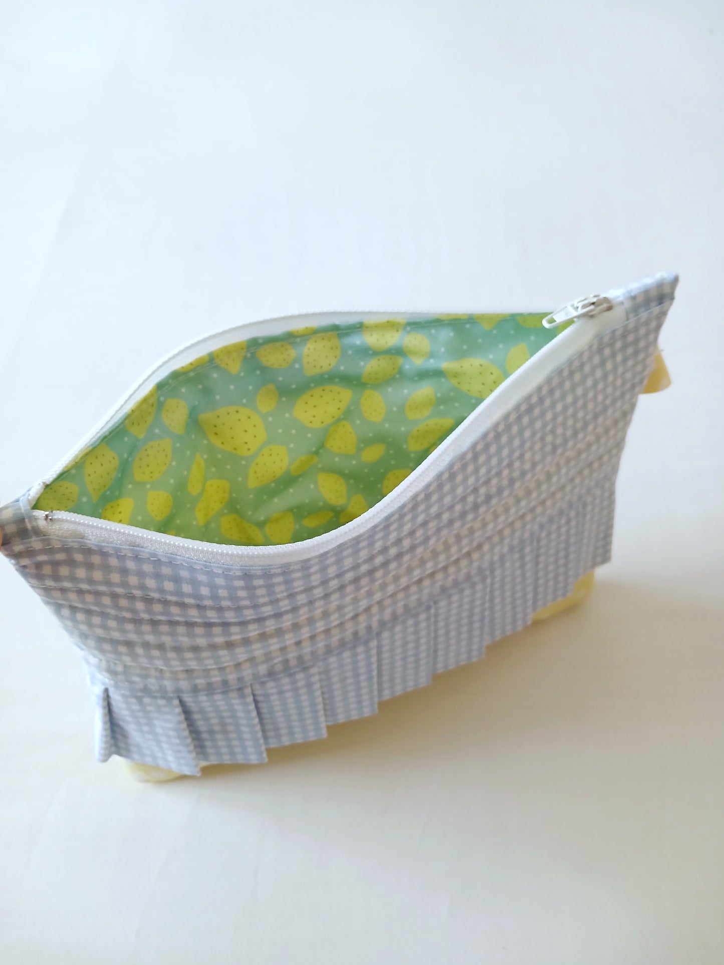 Blue Gingham and Yellow Polka Zipper Pouch