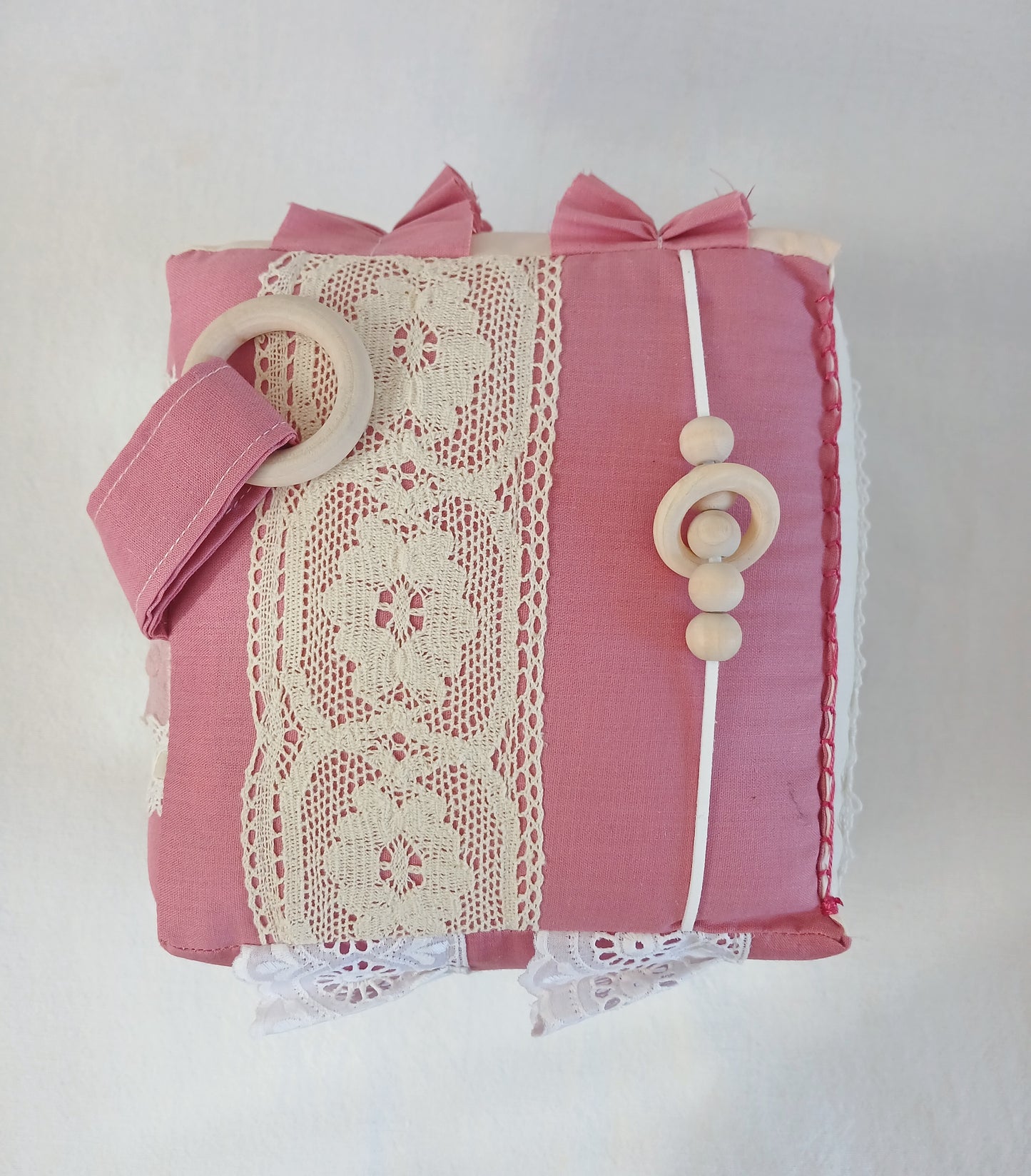 Blush Pink and Vintage Lace Baby Cube