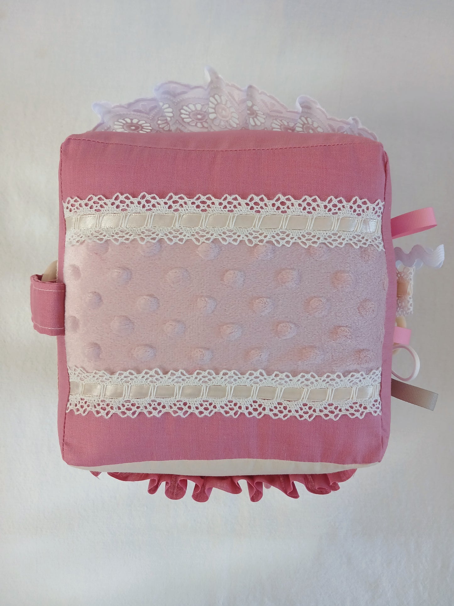 Blush Pink and Vintage Lace Baby Cube